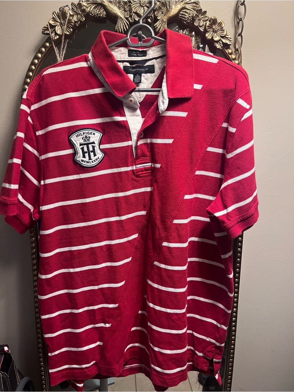 Tommy Hilfiger Red & White Striped mens Polo